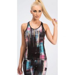 Czarny top w kolorowe wzory sportowy T001. Czarne topy sportowe damskie Fasardi, s, w kolorowe wzory. Za 39,00 zł.