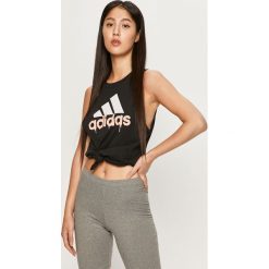 Adidas Performance - Top. Czarne topy damskie adidas Performance, s, z nadrukiem, z bawełny, z okrągłym kołnierzem. Za 99,90 zł.