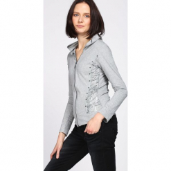 Szara Bluza Intrigued. Szare bluzy damskie marki Born2be, s, bez wzorów, z koronki, bez rękawów, z kapturem. Za 69,99 zł.