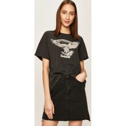 Answear - T-shirt. Czarne bluzki damskie ANSWEAR, s, z nadrukiem, z bawełny, casualowe, z okrągłym kołnierzem. W wyprzedaży za 49,90 zł.