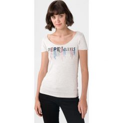 Pepe Jeans Abbey Koszulka Szary. Szare koszulki damskie Pepe Jeans, l, z aplikacjami, z elastanu, bez kołnierzyka, z krótkim rękawem. Za 178,95 zł.
