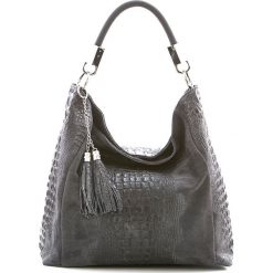 Shopper bag damskie: Skórzana torebka w kolorze szarym – 40 x 36 x 16 cm