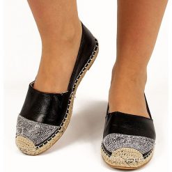 Espadryle damskie: Czarne espadryle damskie z cyrkoniami Wishot