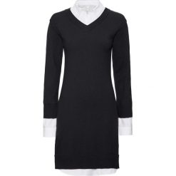 Sukienka dzianinowa bonprix czarno-biały. Czarne sukienki damskie bonprix, bez wzorów, z dzianiny, eleganckie, z dekoltem w serek, z długim rękawem, długie, dopasowane. Za 134,99 zł.
