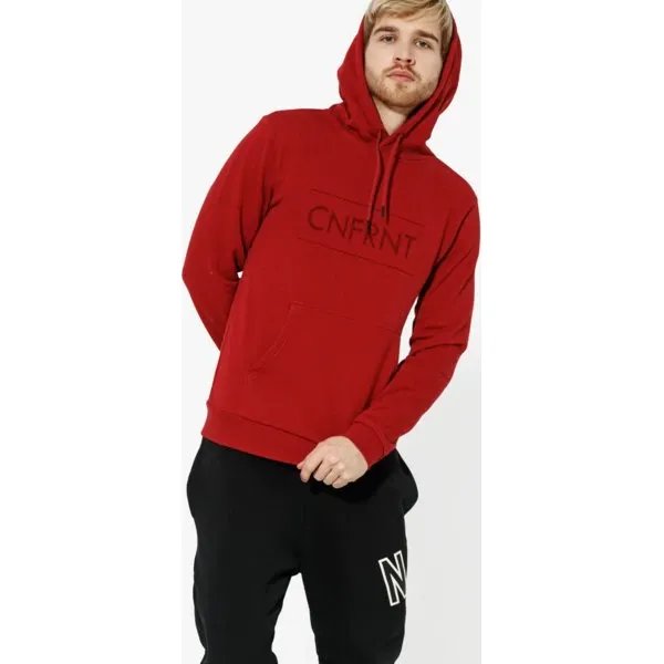 Confront Bluza Big Logo Hoodie , czerwony, rozmiar M. Czerwone bluzy męskie Confront, m, z aplikacjami, z bawełny, sportowe, z kapturem, bez rękawów, bez kaptura. W wyprzedaży za 69,99 zł.