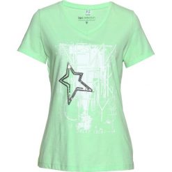 T-shirt bonprix kremowy miętowy. Zielone t-shirty damskie bonprix, z nadrukiem, bez kołnierzyka. Za 34,99 zł.