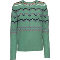 Sweter w norweski wzór bonprix zielony szałwiowy. Zielone swetry klasyczne damskie bonprix, z okrągłym kołnierzem. Za 109,99 zł.