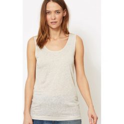 Lniany top "Navajo" w kolorze beżowym. Brązowe bluzki damskie Ateliers de la maille Paris, z haftami, ze lnu, bez kołnierzyka. W wyprzedaży za 107,95 zł.