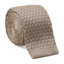 Beżowy, Jednokolorowy, Dziergany Krawat Typu Knit - 5,5 cm - Alties KRALTS0061. Brązowe krawaty męskie Alties, w paski, z jeansu, sportowe. Za 44,00 zł.