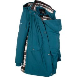 Kurtka ciążowa z wstawką niemowlęcą na nosidełko, na podszewce w kratę bonprix niebieskozielony. Niebieskie płaszcze damskie marki bonprix, bez wzorów, moda ciążowa. Za 269,99 zł.