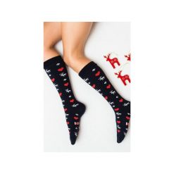 Ciepłe Skarpetki Renifery MAD Socks 36-40. Niebieskie podkolanówki damskie Mad socks, bez wzorów, z elastanu. Za 45,00 zł.