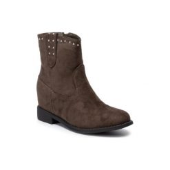 DeeZee WS2991-01. Brązowe botki damskie DeeZee, z materiału, bez obcasa, bez zapięcia. Za 119,99 zł.