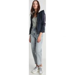 Abercrombie & Fitch LOGO Bluza rozpinana navy. Niebieskie bluzy damskie marki Abercrombie & Fitch, m, bez wzorów, z bawełny, bez rękawów, bez kaptura. Za 369,00 zł.