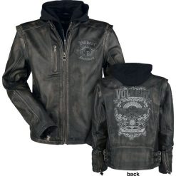 Volbeat EMP Signature Collection Kurtka skórzana czarny/brązowy. Pomarańczowe kurtki męskie marki Volbeat, xl, w paski, ze skóry, z kapturem. Za 691,90 zł.