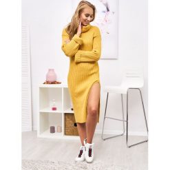 Sukienka Cara Kolor Musztarda ONESIZE. Czarne sukienki damskie LIGARI, uniwersalny, w paski, z bawełny, eleganckie, z golfem, z długim rękawem, długie, maxi, wyszczuplające. Za 159,00 zł.
