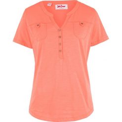 Shirt z bawełny organicznej, krótki rękaw bonprix łososiowy. Pomarańczowe koszulki damskie marki bonprix, bez wzorów, z bawełny, bez kołnierzyka, z krótkim rękawem. Za 54,99 zł.