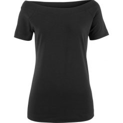 Shirt z dekoltem w łódkę, rękawy 1/2 bonprix czarny. Czarne koszulki damskie bonprix, bez wzorów, z dzianiny, bez kołnierzyka. Za 34,99 zł.