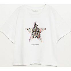Mango Kids - T-shirt dziecięcy Star 110-164 cm. Białe bluzki dziewczęce Mango Kids, z aplikacjami, z bawełny, z okrągłym kołnierzem, z krótkim rękawem, krótkie, bez kaptura. Za 49,99 zł.