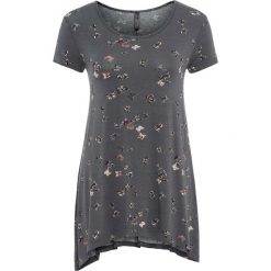 T-shirt bonprix ciemnoszary z nadrukiem. Szare koszulki damskie bonprix, z nadrukiem, z elastanu, bez kołnierzyka, bez rękawów. Za 64,99 zł.
