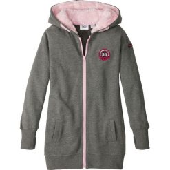 Bluzy dziewczęce: Bluza rozpinana z kapturem na podszewce bonprix szary melanż – pudrowy jasnoróżowy