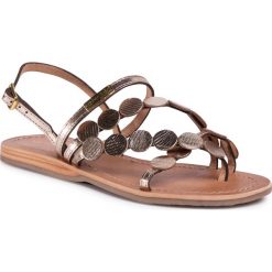 Sandały LES TROPEZIENNES - Holo 23273 Gold. Żółte klapki damskie Les Tropeziennes, bez wzorów, ze skóry, bez obcasa, na obcasie. Za 299,00 zł.