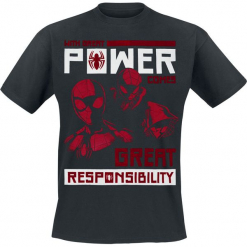 Spider-Man Power Vs Responsibility T-Shirt czarny. Czarne t-shirty męskie z nadrukiem marki SPIDER-MAN, m, z okrągłym kołnierzem. Za 74,90 zł.