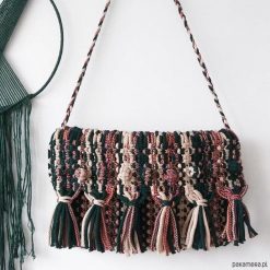Torebka Makrama Boho. Szare torebki klasyczne damskie Pakamera, bez wzorów, z bawełny, boho, na ramię, bez dodatków. Za 230,00 zł.