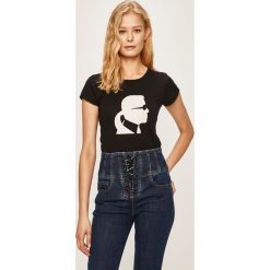 Karl Lagerfeld - T-shirt. Białe bluzki damskie KARL LAGERFELD, s, z nadrukiem, z bawełny, z okrągłym kołnierzem. W wyprzedaży za 149,90 zł.