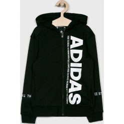Adidas Performance - Bluza dziecięca 128-176 cm. Czarne bluzy chłopięce adidas Performance, z nadrukiem, z bawełny, bez rękawów, z kapturem. Za 199,90 zł.