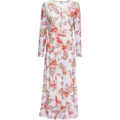 Sukienka bonprix biel wełny z nadrukiem. Białe sukienki damskie bonprix, na lato, z nadrukiem, z wełny, z dekoltem w serek, bez rękawów, długie. Za 149,99 zł.