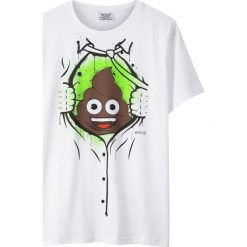 T-shirt EMOJI bonprix biały z nadrukiem. Białe koszule chłopięce bonprix, z nadrukiem, bez kołnierzyka, bez rękawów. Za 44,99 zł.