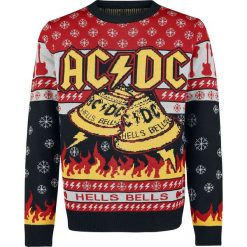 AC/DC Holiday Sweater 2018 Sweter z dzianiny wielokolorowy. Czerwone swetry klasyczne męskie marki AC/DC, xl, z napisami, z dzianiny, wizytowe, z okrągłym kołnierzem. Za 264,90 zł.