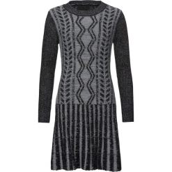Sukienka dzianinowa bonprix szaro-czarny. Czarne sukienki damskie bonprix, w paski, z dzianiny, eleganckie, bez kołnierzyka, bez rękawów. Za 79,99 zł.