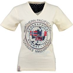 Koszulka "Jashley" w kolorze jasnożółtym. Żółte bez kategorii marki Geographical Norway Women & Kids, l, z nadrukiem, z bawełny. W wyprzedaży za 65,95 zł.