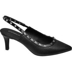 Czółenka damskie Catwalk czarne. Czarne czółenka damskie Catwalk, bez wzorów, z materiału, bez obcasa, na obcasie. Za 49,00 zł.