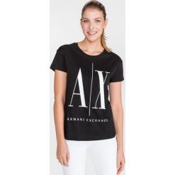 Armani Exchange Koszulka Czarny. Czarne koszulki damskie Armani Exchange, s, z nadrukiem, z bawełny, bez kołnierzyka. Za 240,95 zł.
