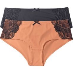 Majtki damskie: Figi „panty” (2 pary) bonprix brzoskwiniono-antracytowy + antracytowo-brzoskwiniowy