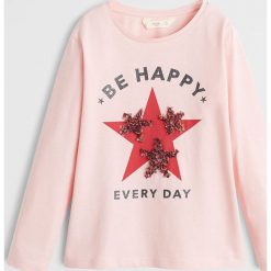 Mango Kids - Longsleeve dziecięcy Patty 110 - 164 cm. Białe bluzki dziewczęce Mango Kids, z aplikacjami, z bawełny, z okrągłym kołnierzem, z krótkim rękawem, krótkie, bez kaptura. Za 59,90 zł.