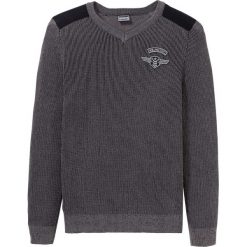 Sweter z dekoltem w serek bonprix czarno-szary melanż. Czarne swetry męskie bonprix, s, bez wzorów, z bawełny, z dekoltem w serek, bez kaptura. Za 89,99 zł.