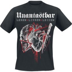 Unantastbar Leben, Lieben, Leiden T-Shirt czarny. Czarne koszulki męskie Unantastbar, l, z nadrukiem, rockowe, z okrągłym kołnierzem, krótkie. Za 74,90 zł.