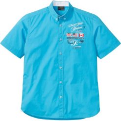 Koszula z krótkim rękawem i nadrukiem bonprix turkusowy z nadrukiem. Niebieskie koszule męskie bonprix, xl, z nadrukiem, sportowe, bez kołnierzyka, z krótkim rękawem. Za 54,99 zł.