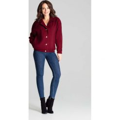 Bordowa Stylowa Kurtka Bomberka z Kołnierzem z Klapami. Czerwone płaszcze damskie KATRUS, s, z poliesteru, eleganckie. Za 204,90 zł.