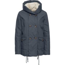 Krótka kurtka parka na podszewce z polaru "baranka" bonprix czarno-niebieski. Czarne kurtki damskie bonprix, bez wzorów, z polaru, krótkie, bez kaptura. Za 99,99 zł.