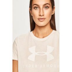 Under Armour - T-shirt. Różowe topy damskie Under Armour, s, z nadrukiem, z bawełny, z okrągłym kołnierzem. Za 79,90 zł.