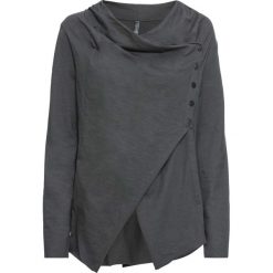 Shirt z ukośną plisą guzikową bonprix antracytowy. Szare koszulki damskie bonprix, bez wzorów, bez kołnierzyka, bez rękawów. Za 79,99 zł.