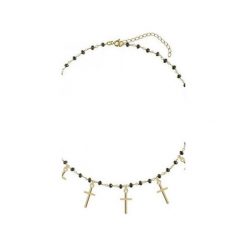 Srebrny pozłacany naszyjnik choker z czarnymi onyksami i krzyżykami. Żółte naszyjniki damskie Atdiament, z onyksem, srebrne. Za 159,00 zł.