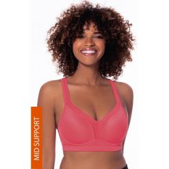 Biustonosz sportowy bez fiszbinów Outrun Neon Coral Push Up. Różowe biustonosze sportowe damskie marki Dorina, z haftami. Za 71,99 zł.