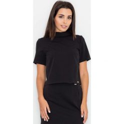 Czarna Krótka Bluzka z Półgolfem. Czarne bluzki damskie Molly.pl, s, bez wzorów, z tkaniny, eleganckie, bez kołnierzyka, z krótkim rękawem. Za 119,90 zł.