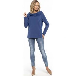 Wygodna Cienka Chabrowa Bluza z Szerokim Kominem. Niebieskie bluzy rozpinane damskie Molly.pl, l, długie. Za 129,90 zł.