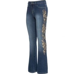 Dżinsy BOOTCUT z haftem bonprix niebieski "stone used". Niebieskie jeansy damskie bonprix. Za 179,99 zł.